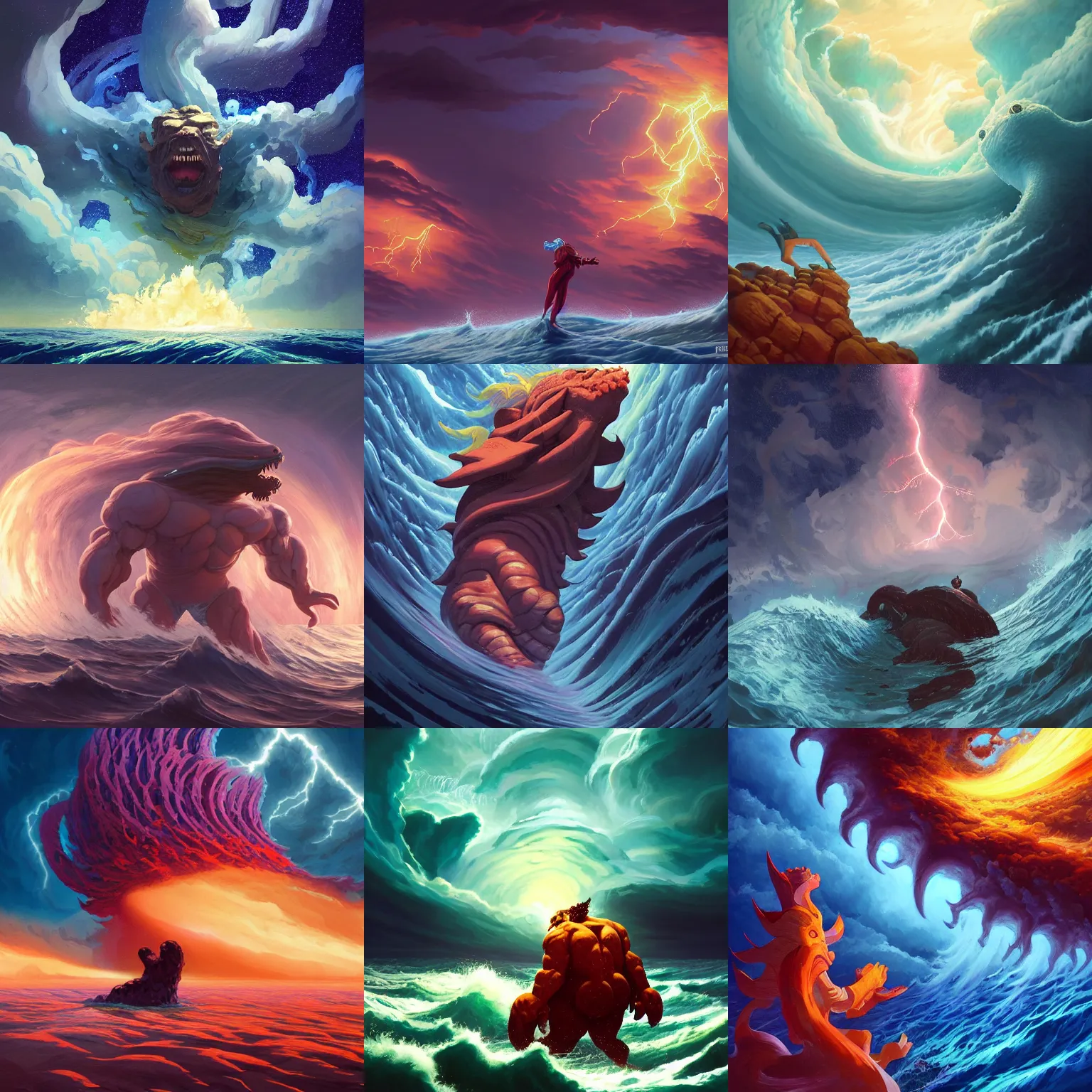 Prompt: luis inacio lula da silva as a cosmic massive ancient monster in a stormy sea, lightning in the background, high detail painting, by jesper ejsing, by rhads, makoto shinkaih and lois van baarle, ilya kuvshinov, rossdraws global illumination, cinematic