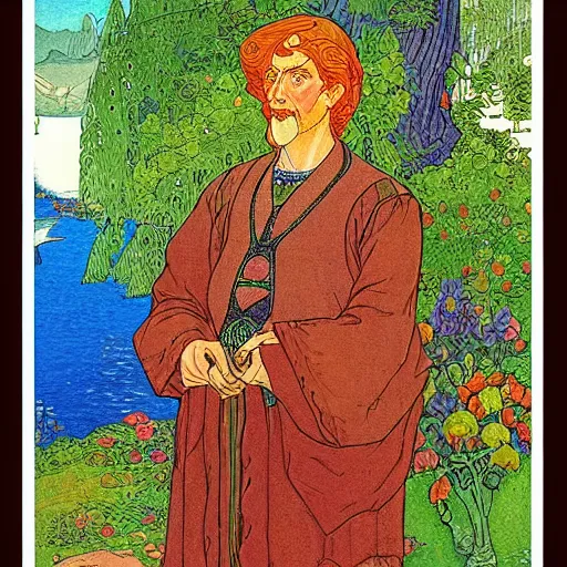 Image similar to a portrait of a character in a scenic environment by ivan bilibin