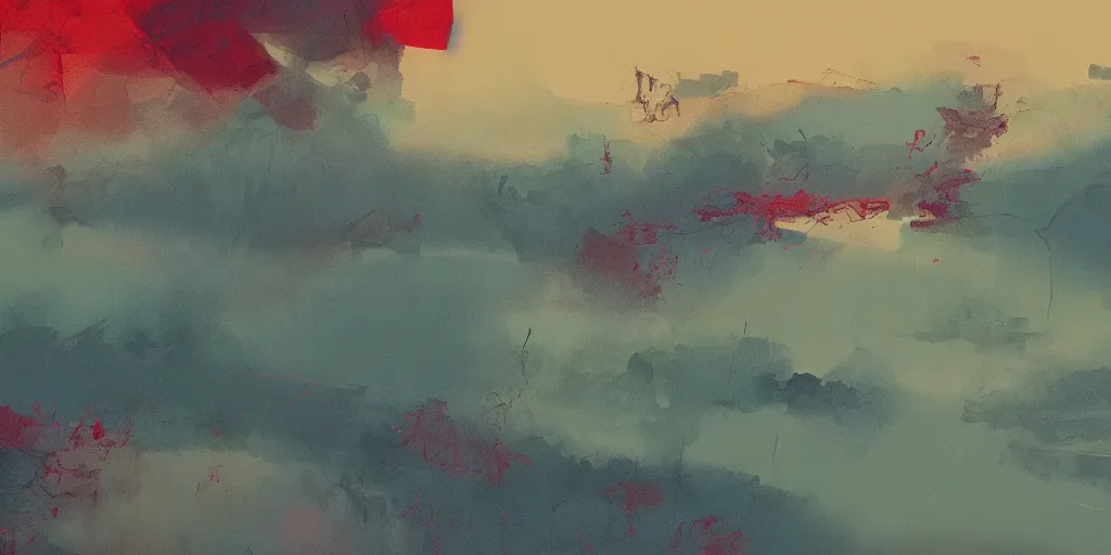 Image similar to abstract landscape painting at 12:00 by james jean and David Schnell, rendering, redshift, octane