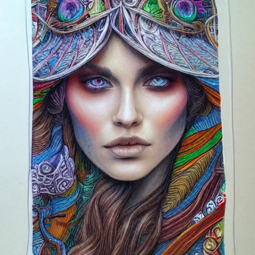 Image similar to Colored pencil art on paper, Druid, highly detailed, artstation, Caran d'Ache Luminance