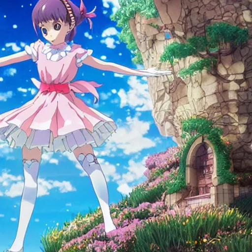 Image similar to Key visual manga book cover portrait of an extremely cute and adorable beautiful anime girl transforming into her magical girl outfit, 3d render diorama by Hayao Miyazaki, official Studio Ghibli still