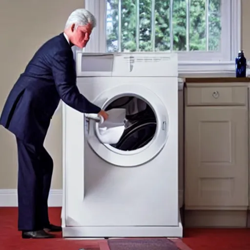 Image similar to bill clinton spining in a washing machine,