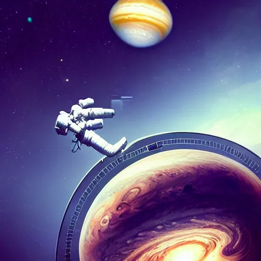 Image similar to an astronaut playing piano on jupiter. cyberpunk digital art, very beautiful, high quality, high resolution