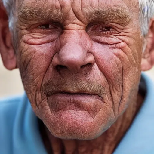 Prompt: close up photograph of the ugliest and sweatiest elderly man alive