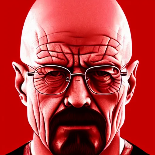 Image similar to walter white's head coming out of a red mist, epic, trending on artstation, profile pic, centered, accurate anatomy, highly detailed, digital art,