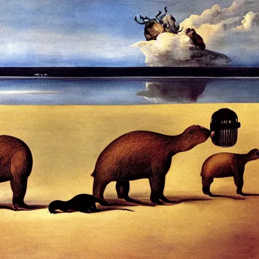 Image similar to capybaras, by salvador dali,