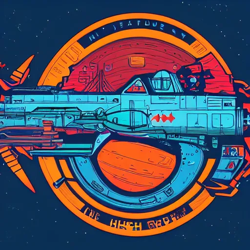 Image similar to in the style of max prentis and deathburger and laurie greasley a logo of spaceship, highly detailed, colourful, 8k wallpaper