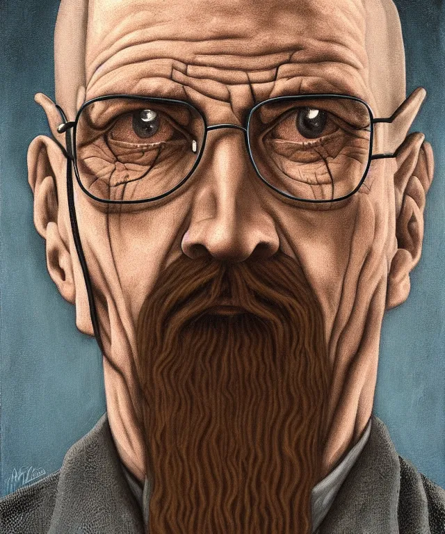 Image similar to portrait of Saruman as Walter White in Breaking Bad, lowbrow painting by Mark Ryden