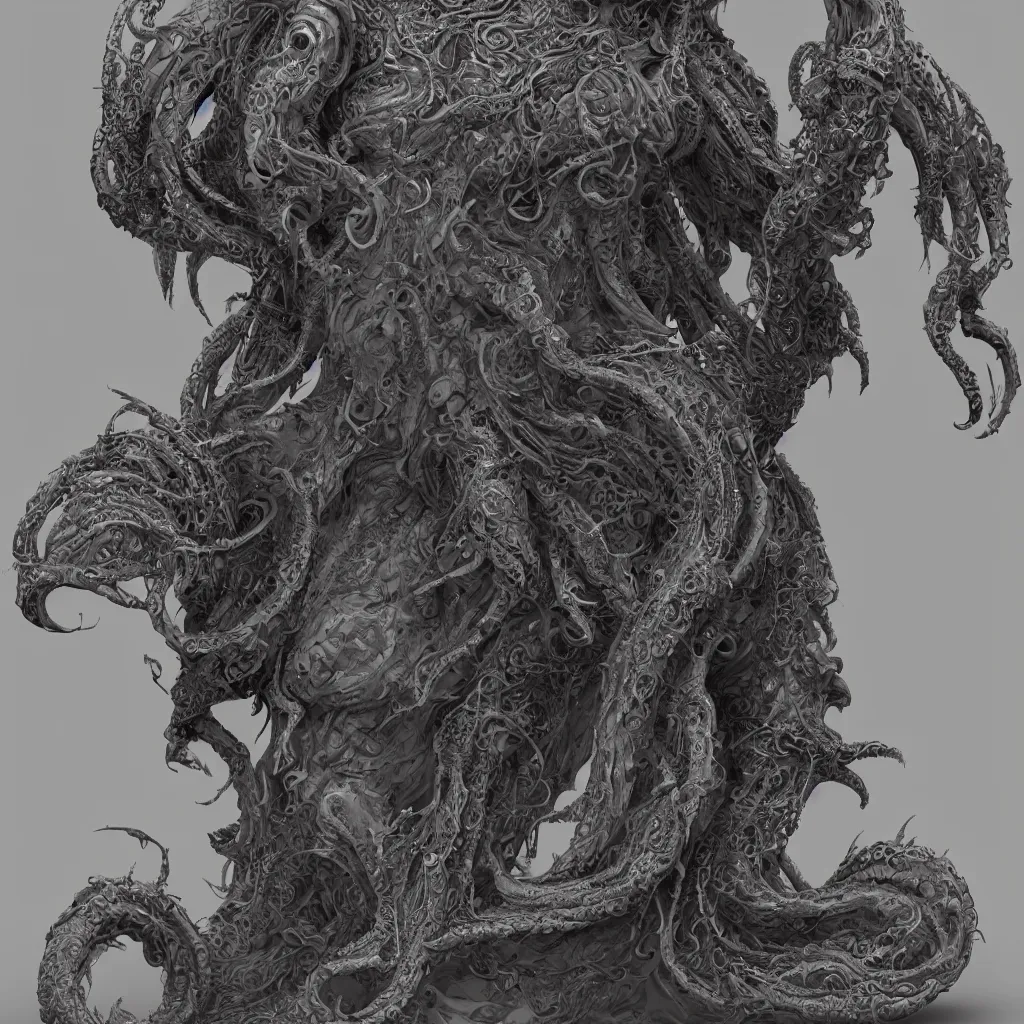 Image similar to a ancient cthulhu goddess, fantasy, intricate, highly detailed, artstation, zbrush, concept art, smooth, octane render sharp focus, full color