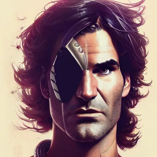 Image similar to cyborg roger federer as aeon flux profile picture by greg rutkowski, dynamic pose, intricate, futuristic, fantasy, elegant, by stanley artgerm lau, greg rutkowski, thomas kindkade, alphonse mucha, loish, norman rockwell,