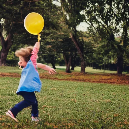 Image similar to a child chasing a balloon