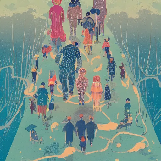 Image similar to Illustration of families by Victo Ngai and James Gilleard and Bruce Pennington