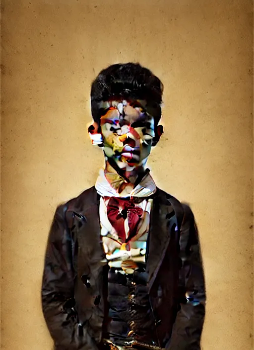 Image similar to a portrait of an egyptian boy with a crooked nose in victorian clothing, confident pose, intricate, elegant, sharp focus, illustration, highly detailed, concept art, matte, trending on artstation, anime, art by james jean and artgerm and brian despain and alberto mielgo, greg rutkowski, wlop, ilya kuvshinov, strong strokes