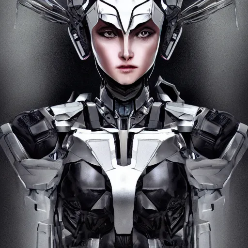 Prompt: a female transformer with a crown, black eyes, very symmetrical face, highly detailed, nanogirl, nanogirlv 2, by vitaly bulgarov, by yoji shinkawa, by joss nizzi, by ben procter, by steve jung, metal gear solid, transformers cinematic universe, artstation, unreal engine