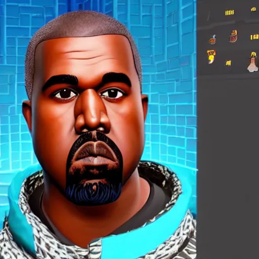 Image similar to kanye west in fortnite lobby 3 d avatar skin