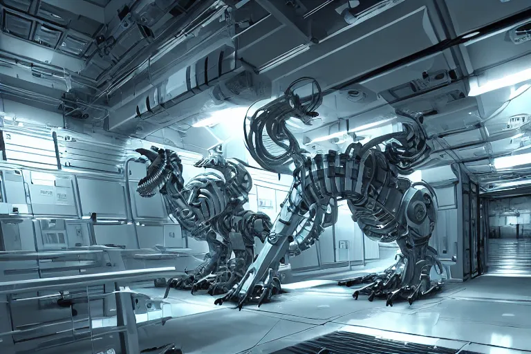 Image similar to robosaurus parallax datacenter server room interior single mono colossus white rusty robot sitting artstation cinematic detailed concept art ultra realistic volumetric light sharp coherent cgsociety symmetric perfect well balanced shadows lotr technogoddess sidwill diodes emitting blinking