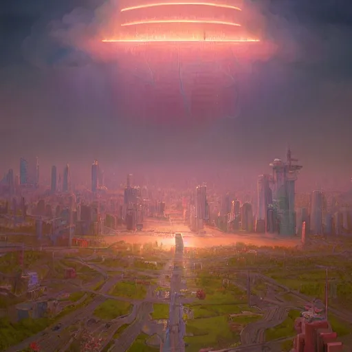 Image similar to giant diarrhea over city by simon stalenhag, d & d, fantasy, digital painting, unreal engine 5, photorealism, hd quality, 8 k resolution, cinema 4 d, 3 d, cinematic, professional photography, art by artgerm and greg rutkowski and alphonse mucha and loish and wlop