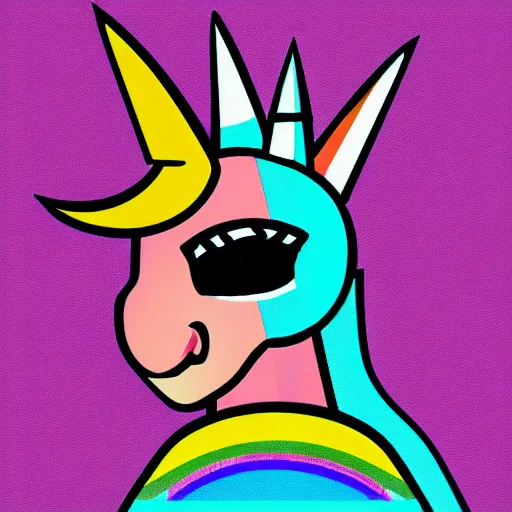 Image similar to Rainbow Robot Unicorn profile picture for social media sites. Limited palette, crisp vector line