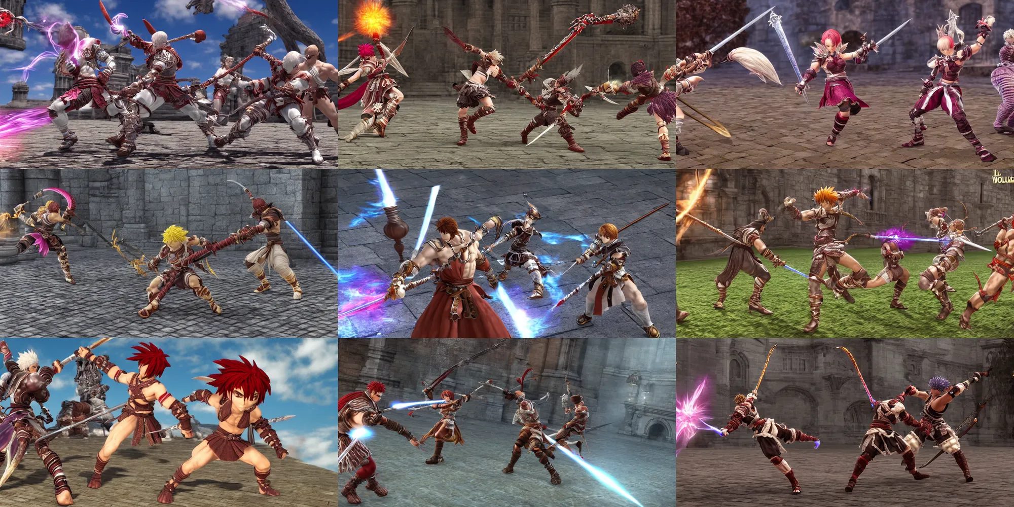 Prompt: ultra wide gameplay screenshot, amigurumi soulcalibur, kilik, voldo