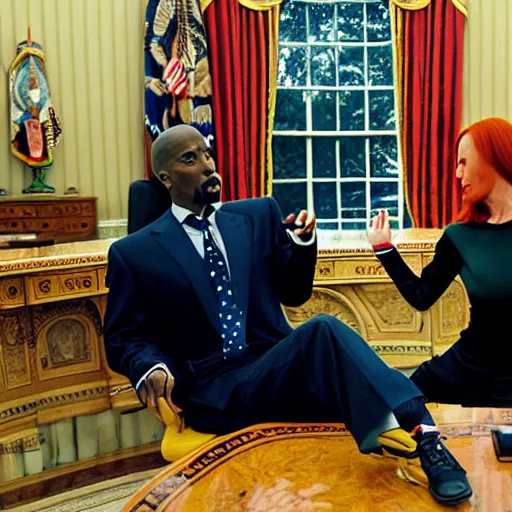 Image similar to Jen Psaki and Tupac Shakur acting fools high on LEAN in the oval office , Photograph By Rineke Dijkstra; by Yoichi Okamoto