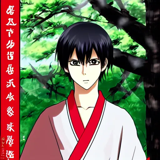 Prompt: Smooth Tan short hair, red eyes, lovely young man，Sougo Okita of Gintama is wearing a kimono,Doujin,Popular on Pixiv