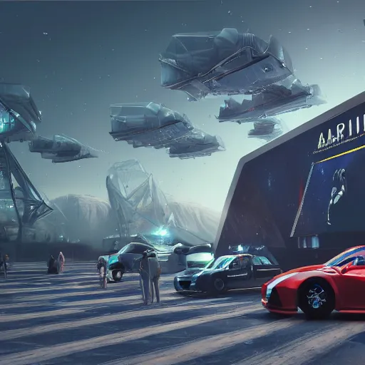 Image similar to sci-fi cars : wall near structure on : the coronation of napoleon painting : and digital billboard in the middle, unreal engine 5, keyshot, octane, artstation trending, ultra high detail, ultra realistic, cinematic, 8k, 16k, in style of zaha hadid, in plastic, dark, tilt shift,