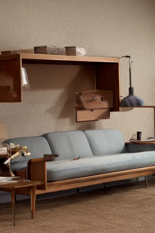 Image similar to midcentury modern cave furniture