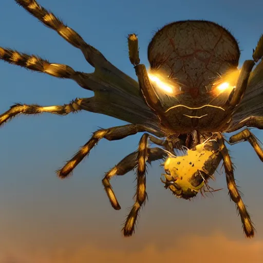 Prompt: an absolutely jacked, ripped, shredded spider with wings, hd, photorealistic, cinematic lighting