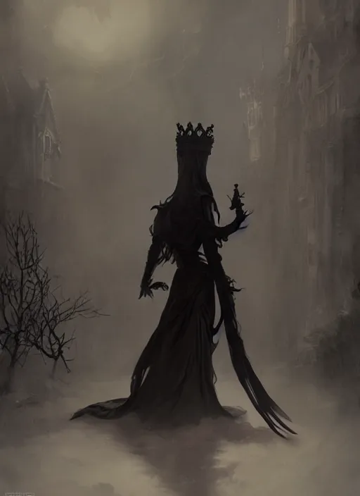 Image similar to hyper realistic photo of baroque dark goth queen ethereal ghost full body, rule of thirds, cinematic, greg rutkowski, brom, james gurney, mignola, craig mullins