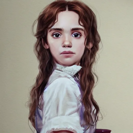 Image similar to Hermione Granger as a young girl in house maid clothes art drawn in art style of WLOP full HD 4K highest quality realistic beautiful gorgeous natural WLOP artist painting