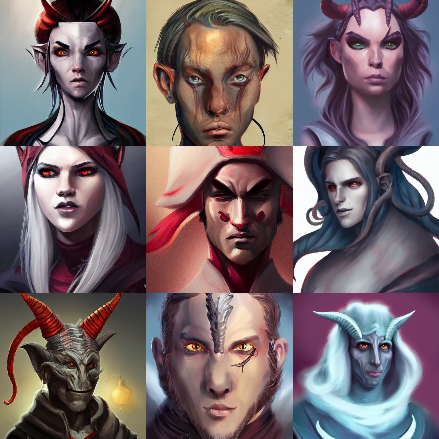 Prompt: character concept portrait, tiefling, digital painting, concept art, smooth, sharp focus, illustration