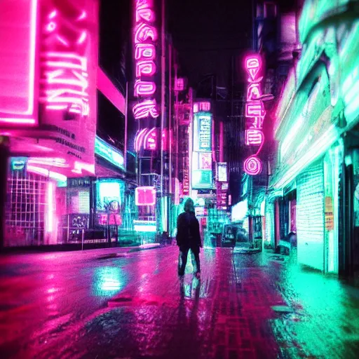 Prompt: “cyberpunk rainy neon”