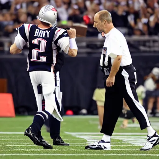 Prompt: tom brady giving a referee money.