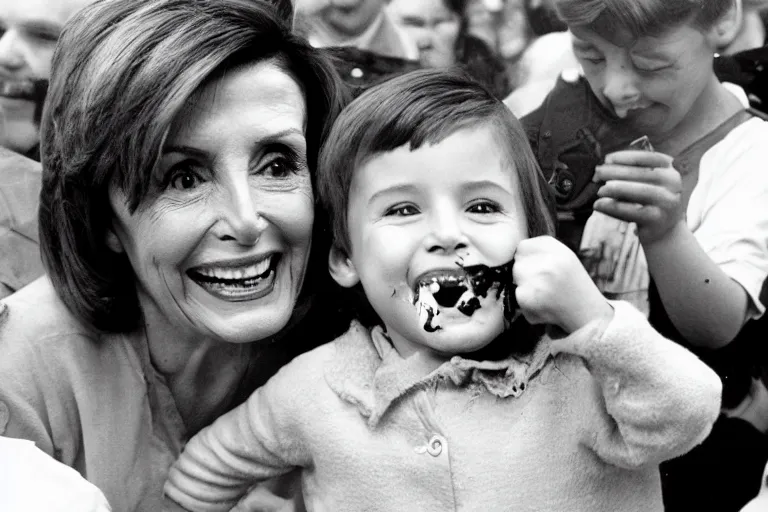 Image similar to Photograph of Nancy Pelosi smiling and eating a small child. Blood is everywhere.