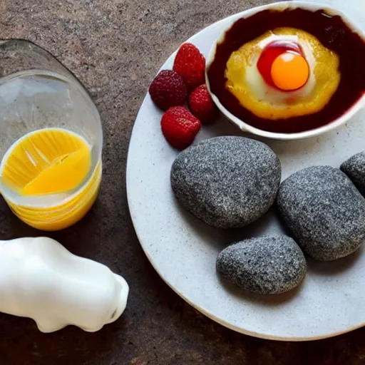 Image similar to a photo of a breakfast made of rocks