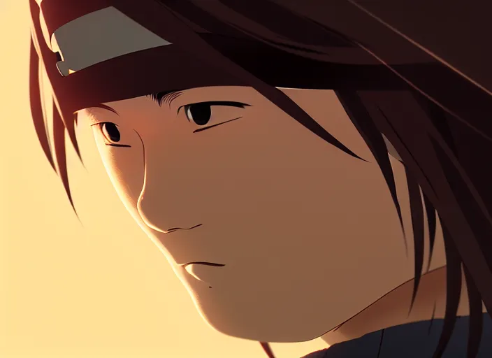 Image similar to a film still portrait of a ninja, finely detailed features, closeup at the face, sharp focus, perfect art, at lush forest background, warm cinematic lighting, intricate, anime, artstation, trending on pixiv fanbox, painted by greg rutkowski, studio ghibli, akihiko yoshida, hayao miyazaki, hiromu arakawa,