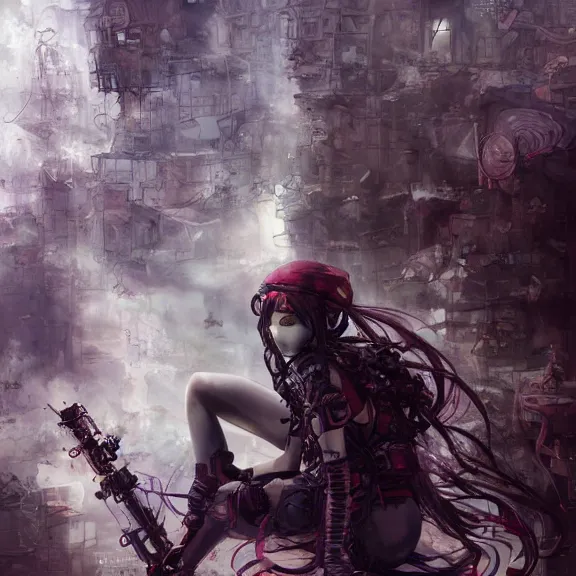 Image similar to cybergoth, tankoban, 4 k, tone mapping, akihiko yoshida, james jean andrei riabovitchev marc simonetti, yoshitaka amano, long hair, curly, h. hydrochaeri