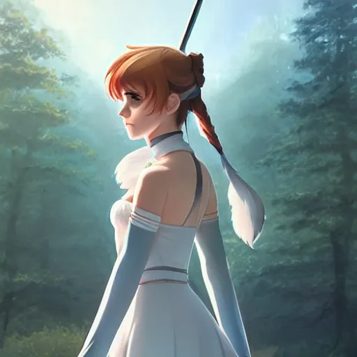 Prompt: emma watson as weiss schnee from rwby by ross draws, forest background by ilya kuvshinov, digital anime art by ross tran, composition by sana takeda, lighting by greg rutkowski