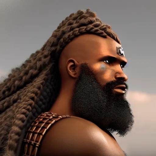 Image similar to a handsome afro hair viking girl african american, clash royal style characters, unreal engine 5, octane render, detailed, cinematografic, cinema 4 d, artstation trending