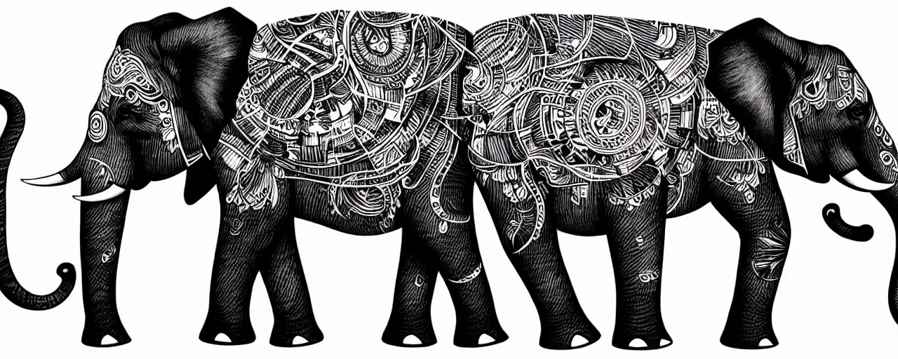 Prompt: a full page schematic diagram illustration of a elephant cat hybrid, ultra detailed, 4 k, intricate, encyclopedia illustration, fine inking lines
