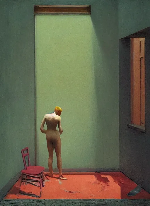 Image similar to time does not exist anymore by edward hopper and james gilleard, zdzislaw beksinski, overgrown vegetation, open ceiling, highly detailed, painted by francis bacon, painted by james gilleard, airbrush, ilya kuvshinov, wlop, stanley artgerm, very coherent, people of color, art by takato yamamoto and james jean