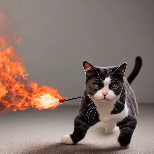 Image similar to professional photograph of a cat throwing a molotov