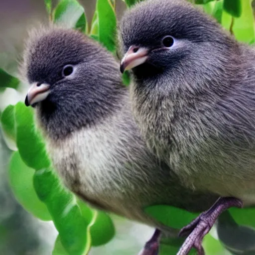 Image similar to two cute kiwi birds leaning against each other