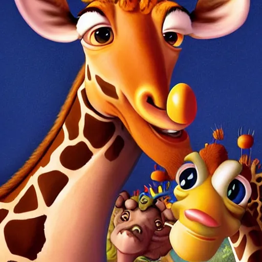 Prompt: david shwimmer as a goofy giraffe, pixar cute, highly detailed, sharp focus, digital painting, artwork by Victor Adame Minguez + Yuumei + Tom Lovell + Sandro Botticelli