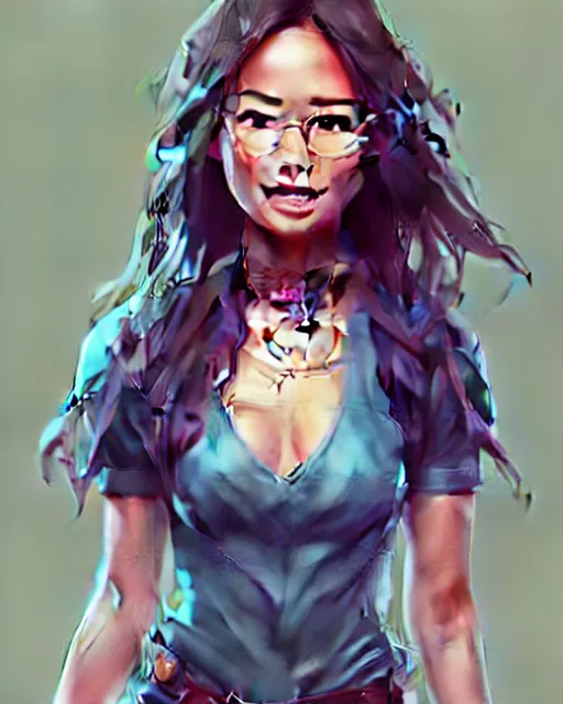 Image similar to full body character concept art of jamie chung | | distinct - fine, key visual, realistic shaded perfect face, fine details by stanley artgerm lau, wlop, rossdraws, james jean, andrei riabovitchev, marc simonetti, sakimichan, and jakub rebelka, trending on artstation