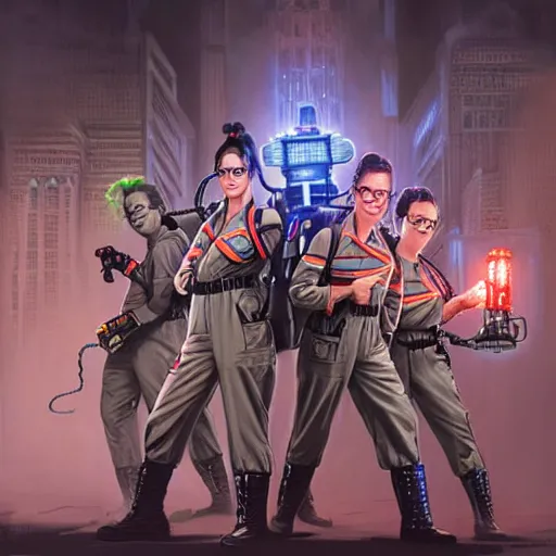 Image similar to ghostbusters, highly detailed, d & d, fantasy, hyper detailed, digital painting, trending on artstation, apollo, concept art, sharp focus, illustration, art by artgerm and magali villeneuve and greg rutkowski and michael whelan, cryengine, 8 k realistic atmospheric lighting, frostbite 3 engine, w 1 0 2 4