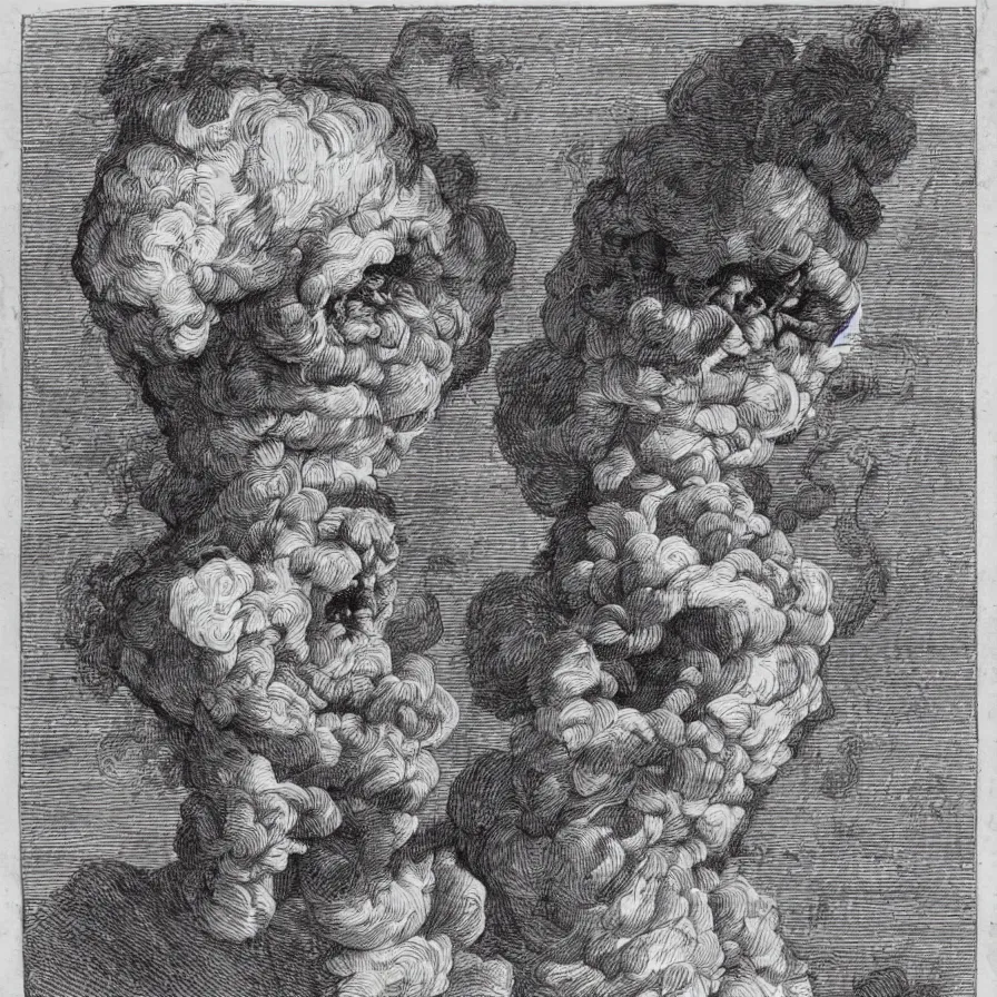 Image similar to An illustration of a character whose head has turned into smoke.