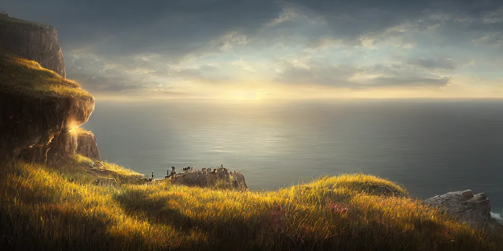 Image similar to Field on the edge of a cliff overlooking the ocean by Jessica Rossier