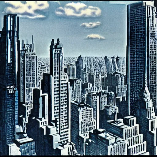 Prompt: new york skyline 1 9 7 0 s scifi art