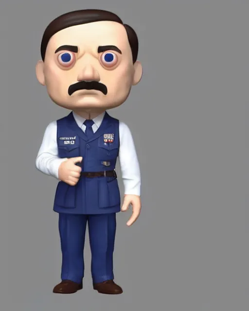 Prompt: full body 3d render of adolf hitler as a funko pop, studio lighting, white background, blender, trending on artstation, 8k, highly detailed